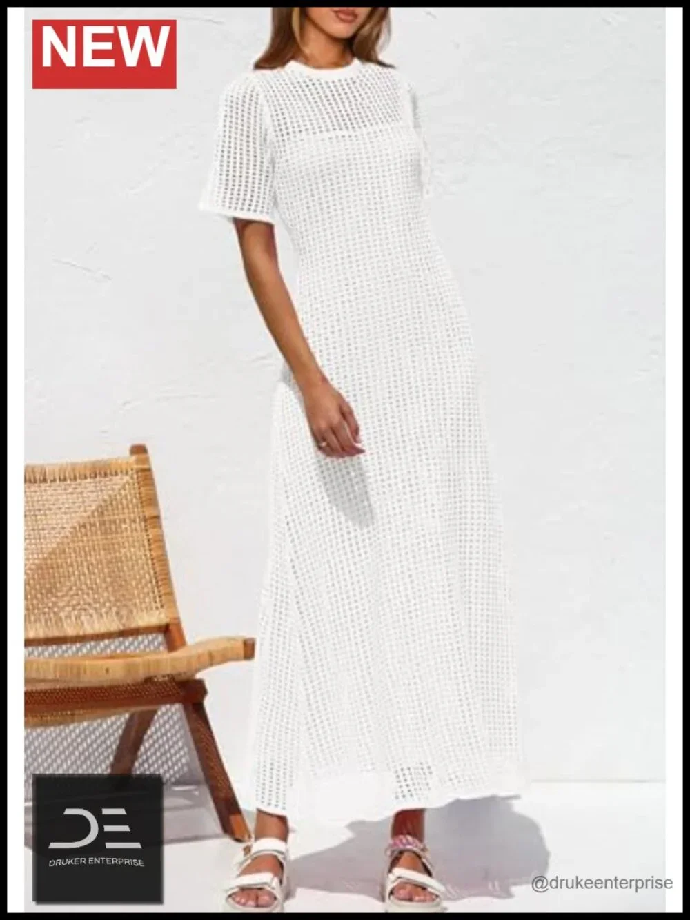 Two Piece Hollow Out Eyelet Maxi Cover Up Dress with Slip